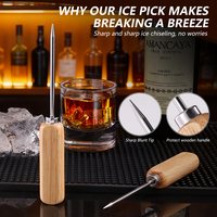 Pique-glace en acier plaqué avec manche en bois, outil de brisage de glace avec manche en bois, 8,5 pouces avec couvercle, outil de cuisine pour restaurant, bar, maison