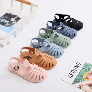 New Fashion Solid Color Summer Roman Slippers Silicone Baby Girl Jelly Shoes Sandals Toddler Beach Shoes Baby Kids Jelly Sandals