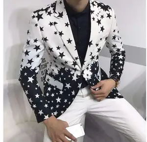 Nanchang xihui blazer masculino, personalizado preto e branco impresso estrela guarnição casacos de festa dos homens de negócios