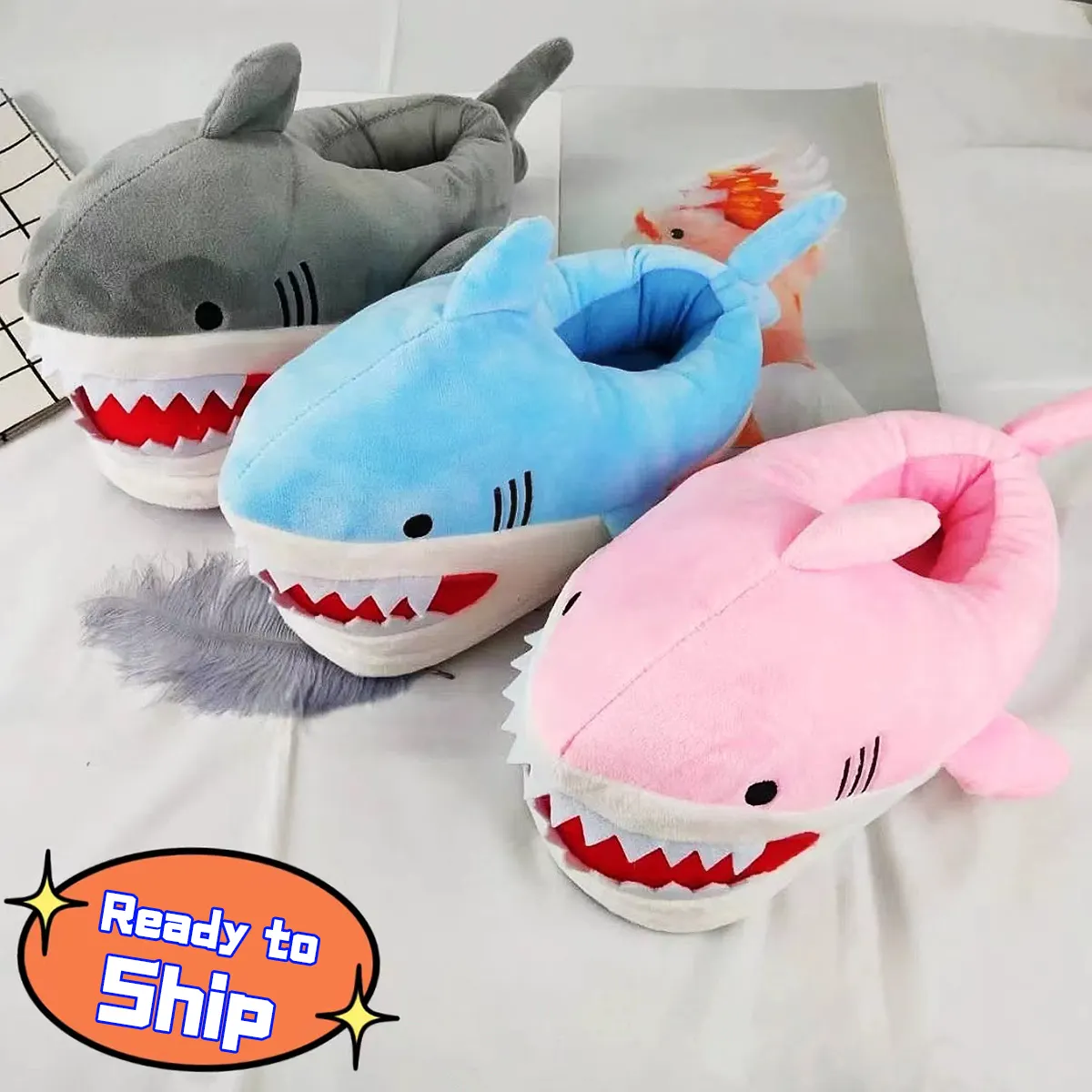 2022 New Arrivals Animal Funny Slippers Faux Fur Bubble Unisex Crazzy Slippers Spring Winter Shark Slides For Women