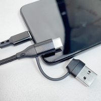 Câble USB-A/C vers C 2-en-1 en nylon tressé avec logo personnalisé, charge rapide 3A pour ordinateur et écouteurs