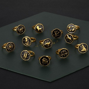 Hip Hop Zodiac Emaille <span class=keywords><strong>Ring</strong></span> Männer und Frauen Verstellbarer loser Fingerring Edelstahl Leo Libra Schmuck - Product Image 2