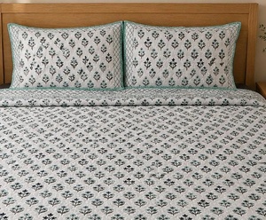 Modern Design Hand Block Printed Quilted Floral <b>Comforter</b> <b>Set</b> Handmade Jaipur Cotton Bedcover with 2 Pillow Covers - Product Image 3