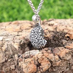 Collar con Colgante de Cerebro de Acero Inoxidable, Diseño Cerebral Texturizado en Tono Plateado, Estilo Gótico Urbano para Hombre, Joyería de Moda - Product Image 2