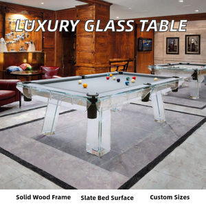 Table de billard de luxe unique en verre, collection Billiard au design classique, avec plateau en ardoise professionnel et verre cristallin, pour jeu de 9 boules - Product Image 2