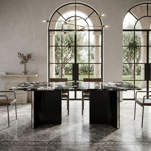 Juego de Comedor Moderno de Piedra Sinterizada Negra, Base de Acero Inoxidable de Lujo, Rectangular, de Mármol, para 6 Personas, Muebles para Habitación de Hotel - Product Image 1