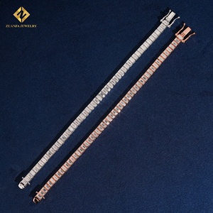 ZUANFA JEWELRY Pulsera de tenis unisex de moissanita con corte esmeralda de 2*4mm, estilo clásico, de plata 925 bañada en rodio - Product Image 6
