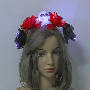 Rote Rose &amp; led Schädel Stirnband-Halloween Phantasie Kleid Kostüm Zubehör Tag Der Toten glow in the dark - Product Image 4