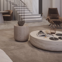 SW STONE Table basse ronde moderne en travertin beige naturel pour décor de salon Villa décor à la maison