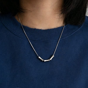 <b>Titanium</b> Steel Minimalist Bamboo Pendant Necklace Unisex Snake <b>Chain</b> - Product Image 4