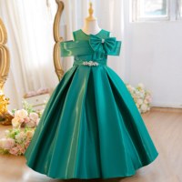 Robe de Soirée en Satin pour Filles de 5-11 Ans, Robe Longue à Nœud Épaules Dénudées, Robe de Demoiselle d'Honneur pour Enfants, Vente en Gros