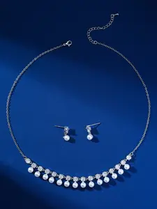 Lovely New Pearl Zircon Necklace Earrings Set Suitable For Wedding Important Occasions With High Quality Pearl Zircon