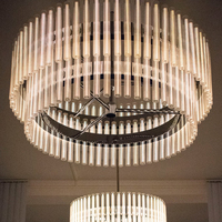 Lustre LED contemporain en métal argenté pour salon, hall d'entrée, décoration, rond, à deux niveaux, en verre cannelé transparent