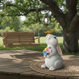 Figurine de lapin en résine à LED solaire écologique, lumineuse, pour jardin, avec papillons et fleurs, décoration extérieure – Meilleure vente - Product Image 2