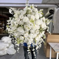 Hochzeits dekor Faux Tropical Greenery Floral Ball Große weiße grüne künstliche Seide Rose Tisch Herzstück Blume für Arrangement