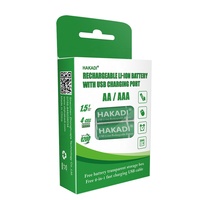HAKADI-batería AA de iones de litio recargable, 1,5 V, 2500mWh, AA, con USB para despertador y teclado inalámbrico