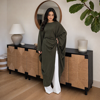 Loriya 2026 Nouvelle Tunique Papillon Musulmane Modeste Abaya Longue Robe à Manches Chauve-Souris avec Cordon de Serrage Ajustable et Fronces pour Femme Kaftan