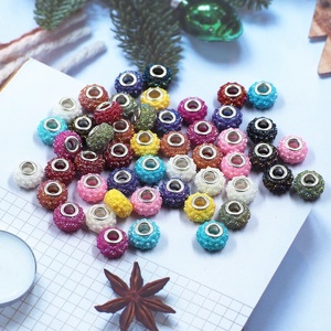 Lote de 100 piezas de cuentas espaciadoras de estilo europeo con agujero grande, coloridas, con diamantes de imitación, para manualidades, pulseras, joyería y collares - Product Image 3