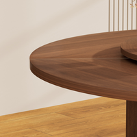 Table à manger ronde de 55 pouces pour six personnes, avec un étagère de rangement à double niveau et un plateau tournant. Portes coulissantes en bois
