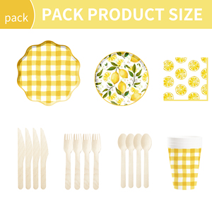 DAMAI - Juego de Vajilla Desechable para Fiestas Infantiles, Picnic, Camping, Cumpleaños, Diseño a Cuadros Amarillo Limón, Servilletas, Vasos y Platos de Papel - Product Image 6