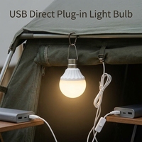 Ampoule LED USB avec interrupteur et crochet, lumière de nuit résidentielle 5V à brancher pour dortoir et camping, température de couleur réglable, économie d'énergie