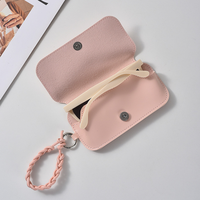 Étui à lunettes fin en cuir PU avec dragonne tressée, pochette portable pour lunettes de soleil