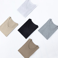 Kaos Wanita Katun Combed Spandex Crop V-neck Lengan Pendek - Gaya Minimalis Warna Solid Tanpa Perawatan Setrika Musim Semi/Panas
