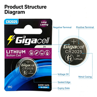 Pile bouton au lithium 3V 2025 directement de l'usine pour montres/clés de voiture/étiquettes électroniques/puces/santé connectée
