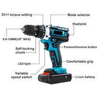 Perceuse-visseuse électrique sans fil compacte, multi-outils, 2 batteries rechargeables, fonction marteau perforateur, kit d'outils complet, OEM