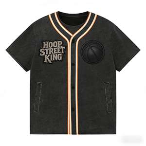 Proveedor OEM/ODM <span class=keywords><strong>de</strong></span> Camisetas Streetwear: <span class=keywords><strong>Camiseta</strong></span> <span class=keywords><strong>de</strong></span> Béisbol Hoop Street King para Hombre, Parche <span class=keywords><strong>de</strong></span> Baloncesto 3D, Lavado Vintage - Product Image 1