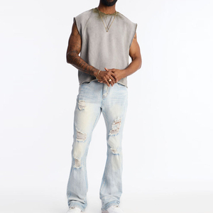 BINBEIER T-shirt Senza Maniche da <span class=keywords><strong>Uomo</strong></span> all'Ingrosso, <span class=keywords><strong>Maglietta</strong></span> Muscolare Personalizzata con Effetto Vintage e Orlo Grezzo, 100% Cotone - Product Image 3