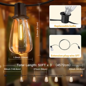 Luci a stringa LED da esterno IP65 per giardino, 10m, con interruttore, lampadine solari infrangibili e resistenti alle intemperie, in plastica, per <span class=keywords><strong>tenda</strong></span> - Product Image 5