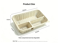 Conteneur alimentaire jetable personnalisé avec logo J-Link, 3 couches, sans BPA, en fibre de coque de riz et bagasse, avec couvercle, 1500 ml, compatible micro-ondes