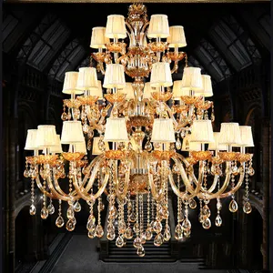 European Luxury Amber Crystal Chandelier Modern Large Chandelier Banquet Hotel Hall Hanging Decoration Pendant Light