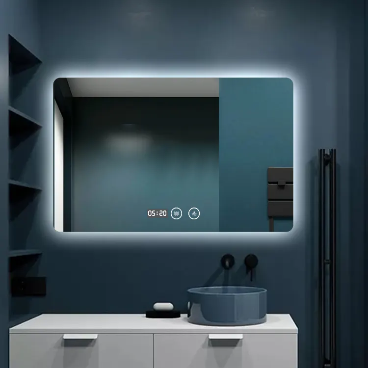 Five Stars Hotel Bathroom Fog Free LED Lighted Bathroom Mirror With Touch Sensor and time display