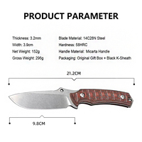 Couteau de survie en acier 14C28N haute dureté avec manche en Micarta, lame fixe, couteau de collection, couteau cadeau avec étui Kydex