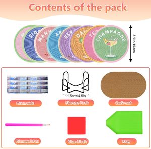 Kit de Posavasos de Arte con Diamantes para Adultos, Posavasos de Pintura con Diamantes para Cócteles con Soporte, Manualidades de Arte con <span class=keywords><strong>Gemas</strong></span> 5D, Puntos de Diamantes - Product Image 3