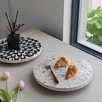 Plateau rotatif décoratif fait main avec incrustations de coquillages, motif nature morte, style européen, luxe léger, thème géométrique, aromathérapie
