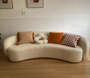 Juego minimalista de sofá y cama para sala de estar, color crema, ligero y lujoso para apartamentos pequeños con diseño curvo - Product Image 5