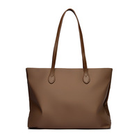 Grand sac fourre-tout tendance en cuir véritable Bleecker avec fermeture éclair, motif uni, doublure en polyester, couleur parchemin