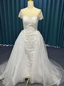 Vestido de Novia Africano de Lujo Tallas Grandes, Nuevo con Encaje Desmontable, Cola Larga, Precio de Fábrica, Decorado con Apliques de Flores Drapeadas - Product Image 5