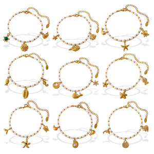Bracelet en perles d'eau douce sur le thème de l'océan, plaqué or 18 carats, bijoux à breloques animales pour femmes, cadeau - Product Image 3