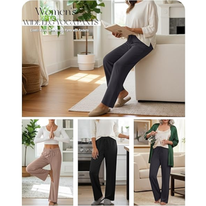 Pantalons de yoga à jambes larges pour femmes Pantalons de survêtement décontractés à cordon de serrage Taille élastique Pantalons amples de détente avec poches Confortables Toutes tailles - Product Image 5