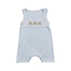 SR0621 ricamo coniglio blu plaid importazione abbigliamento per bambini abbigliamento boutique abiti per bambini