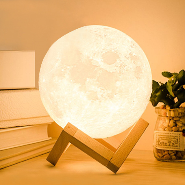 3D Moon Modern LED Night Light Lamp with Touch Control and Colorful Lights