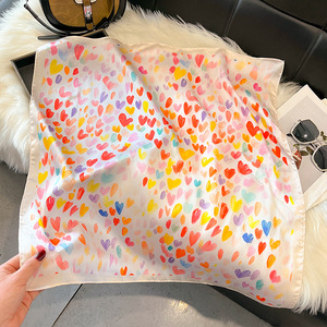 Écharpe en soie motif chat de dessin animé 70x70cm, foulard carré à imprimé animal mignon pour femme, accessoire de mode - Product Image 3