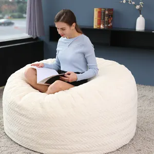 现代白色4英尺聚氯乙烯羊毛羊皮豆袋沙发床定制批发泡沫囊椅家具120厘米XL成人豆袋