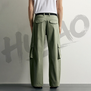 <span class=keywords><strong>Pantaloni</strong></span> Tattici Casual da Uomo Hudao Nuovo Stile, Verdi, Gamba Dritta, Cargo <span class=keywords><strong>con</strong></span> Tasche a Patta, <span class=keywords><strong>Pantaloni</strong></span> da Lavoro in Tela Utility - Product Image 3