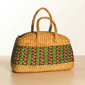 <b>Straw</b> Bohemian Tote <b>Bag</b> With Colorful Panelled Weave Pattern Zipper Closure Casual Shoulder Handbag For Daily Use All Seasons - Product Image 3