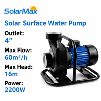 Pompe à eau solaire de surface SOLAR MAX 280V 2200W avec moteur CC sans balais et contrôleur intégré, basse pression pour l'irrigation agricole